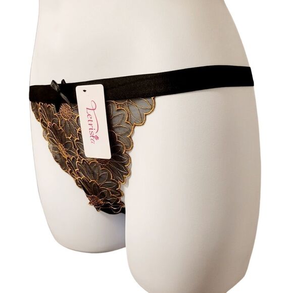 2/$20 Brand new black/gold lace T-backs underwear panties - Picture 2 of 3